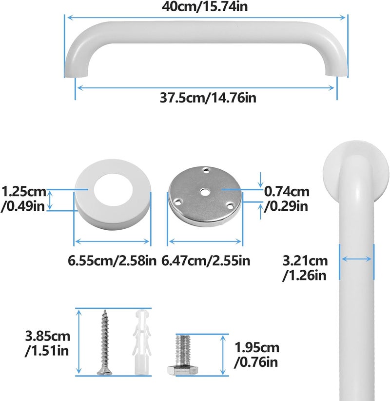Rackickyer Shower Grab Bar, 2 Pack 16 Inch White Bathroom Safety Bar, 1.25" Diameter 304 Stainless Steel Grab Bars for Bathtubs and Showers, Handicap Shower Grab Bar for Seniors Elderly - Image 2